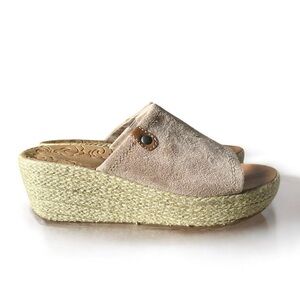Rockport Aubriella Beige Wrapped Wedge Slip-on Slide Sandals